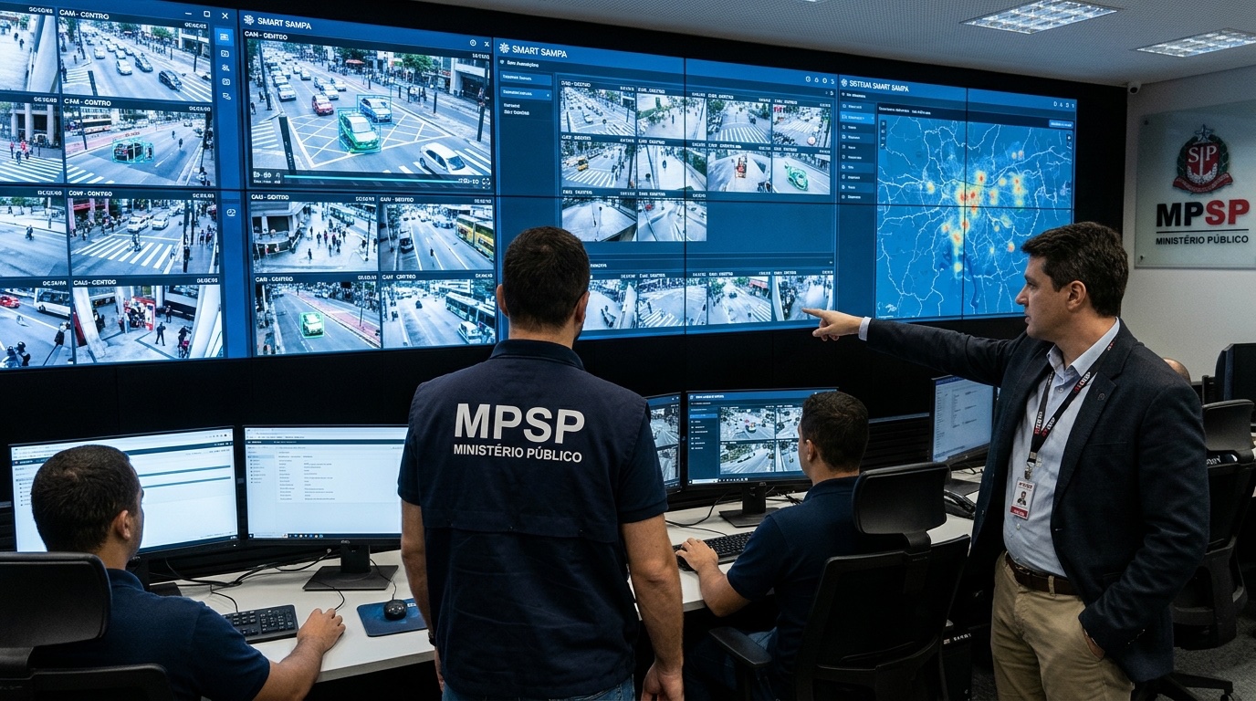 Câmeras de monitoramento do sistema SmartSampa instaladas em via pública de São Paulo