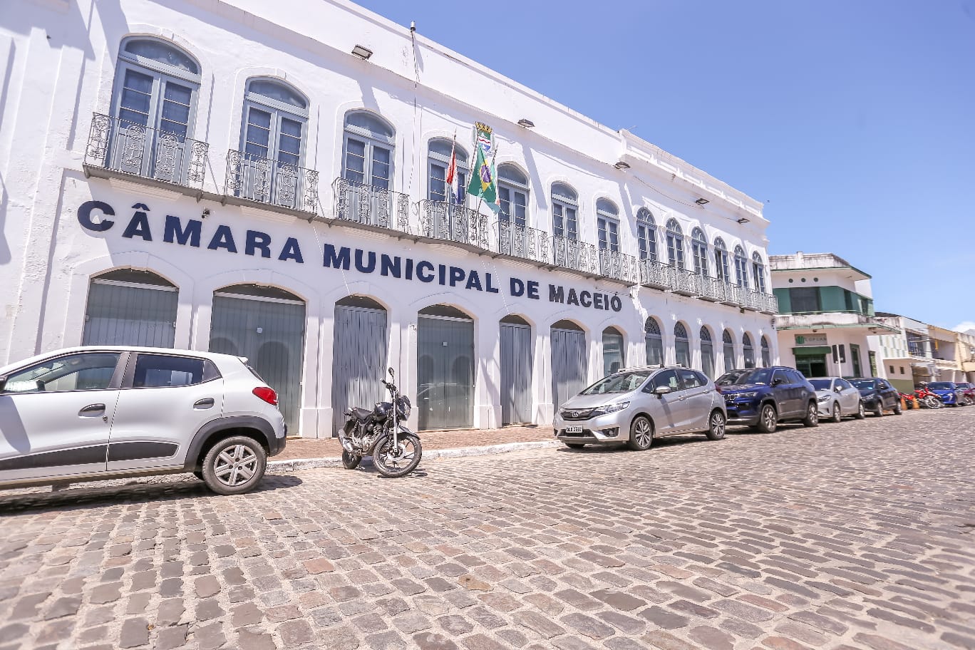 Ilustração editorial de plenário de câmara municipal em estilo institucional
