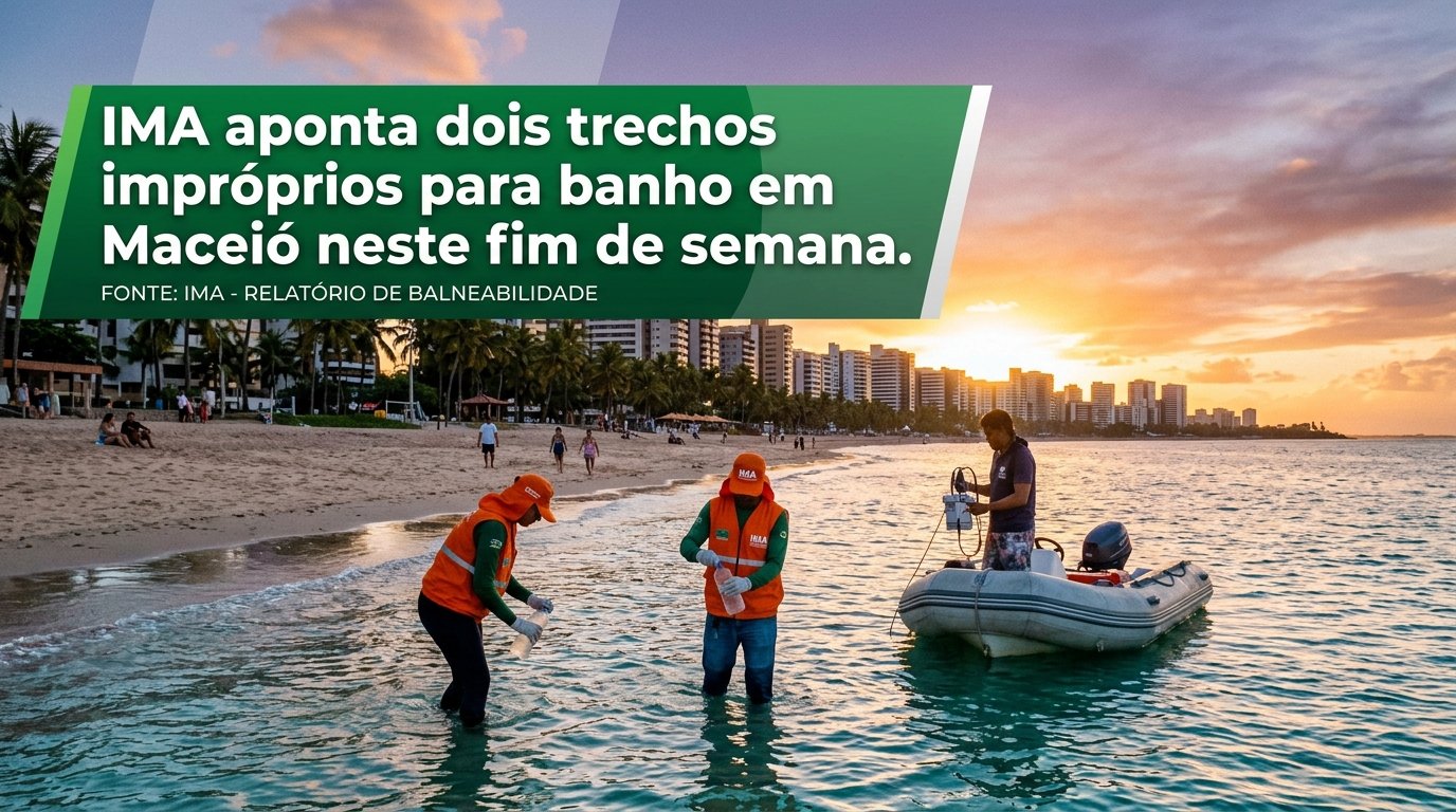 Orla de Maceió com placa de sinalização de balneabilidade