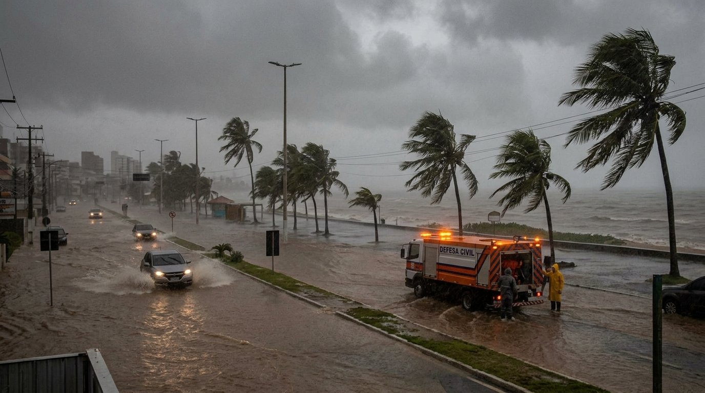 Céu carregado de chuva sobre o litoral de Alagoas