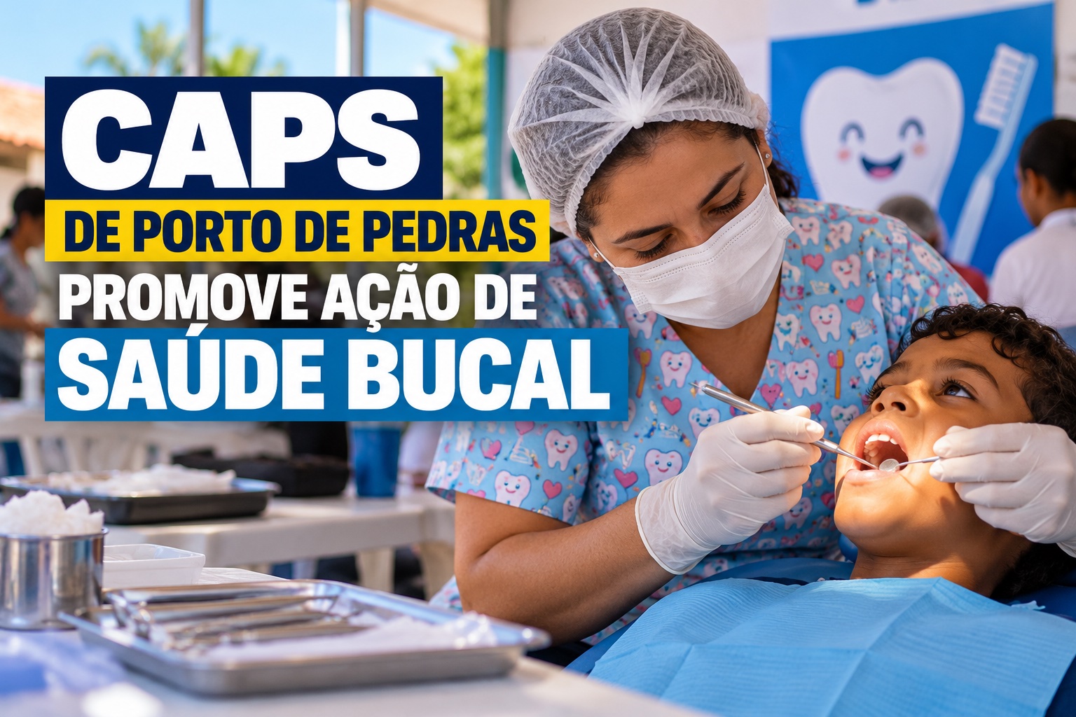 Profissional de saúde orienta usuário do CAPS de Porto de Pedras sobre higiene bucal