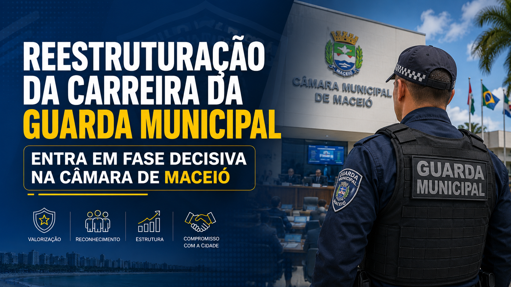 Capa editorial RT Notícias sobre a reestruturação da carreira da Guarda Municipal de Maceió