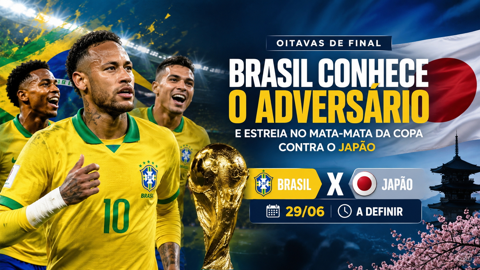 Capa editorial RT Notícias sobre o jogo entre Brasil e Japão na Copa do Mundo 2026