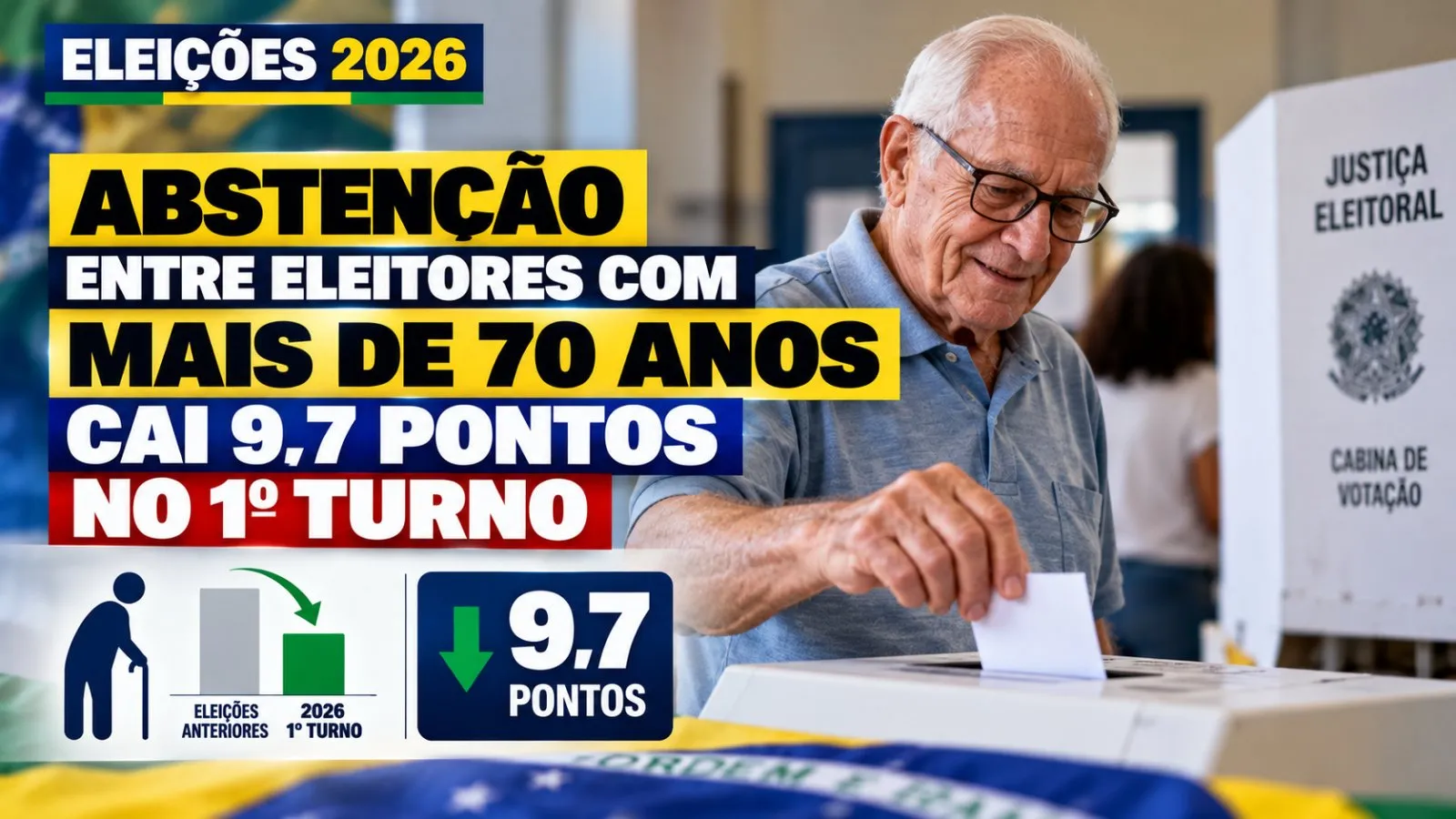 Idoso votando em urna eletrônica