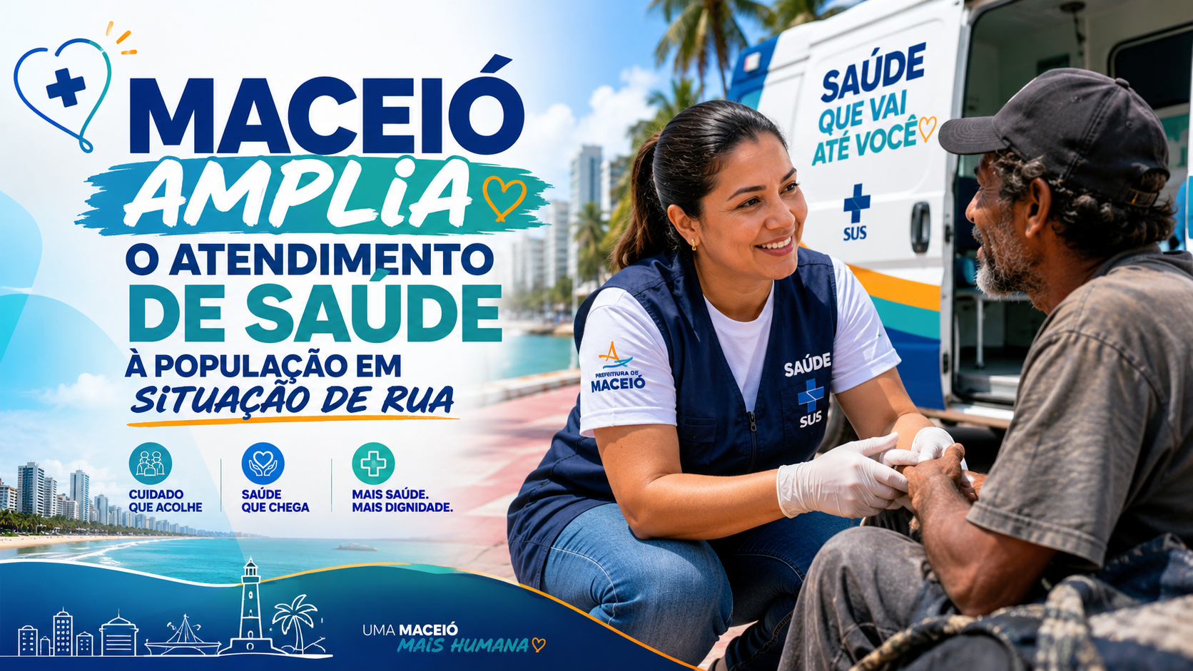 Capa editorial RT Notícias sobre a ampliação do atendimento de saúde à população em situação de rua em Maceió