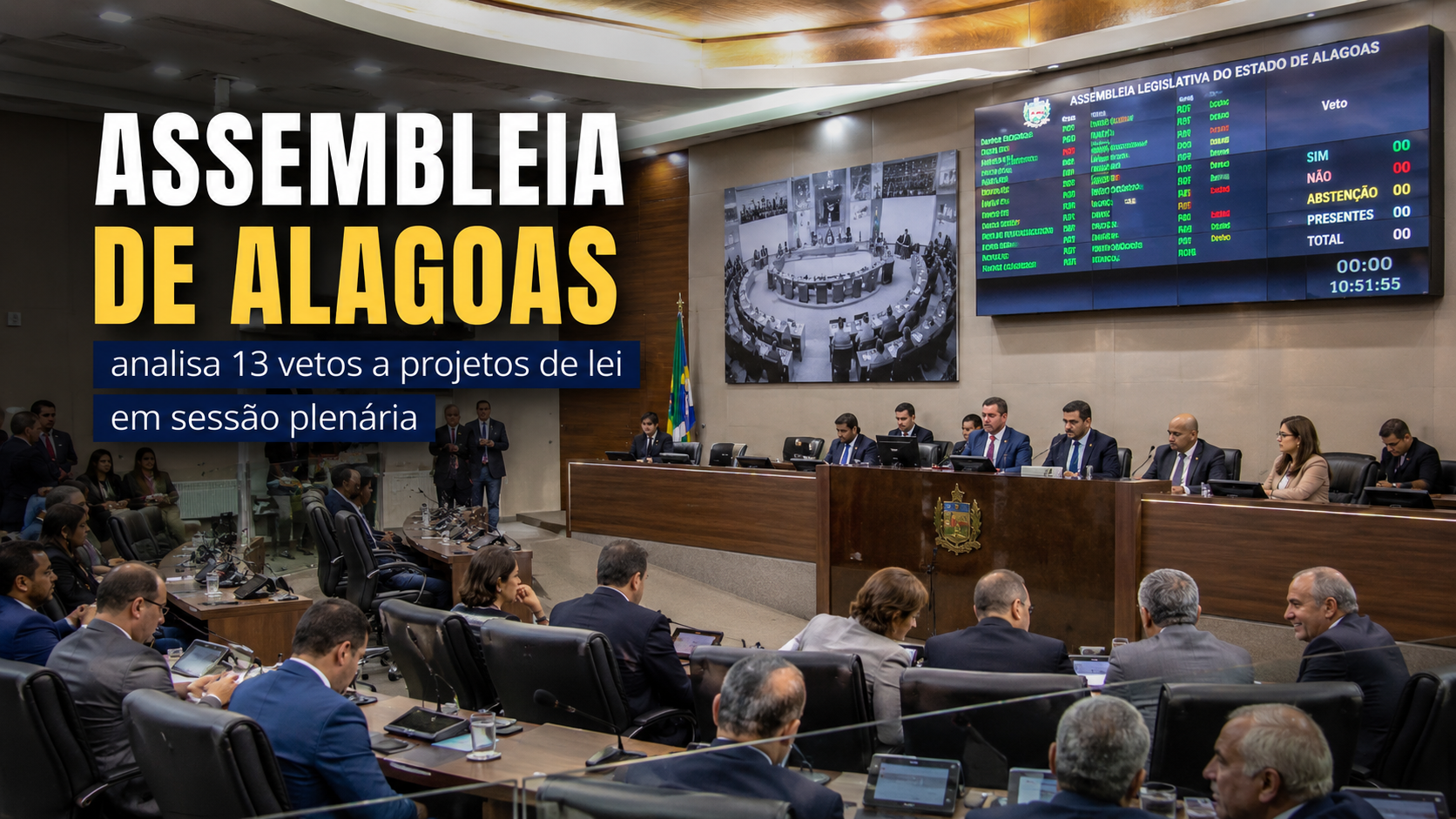 Capa editorial RT Notícias sobre a análise de vetos a projetos de lei na Assembleia de Alagoas