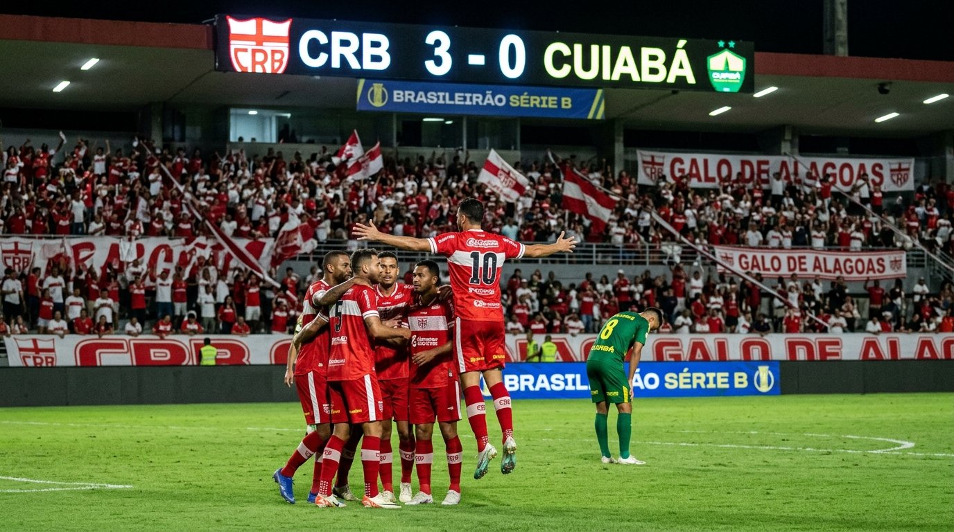 Jogadores do CRB comemoram gol no Rei Pelé
