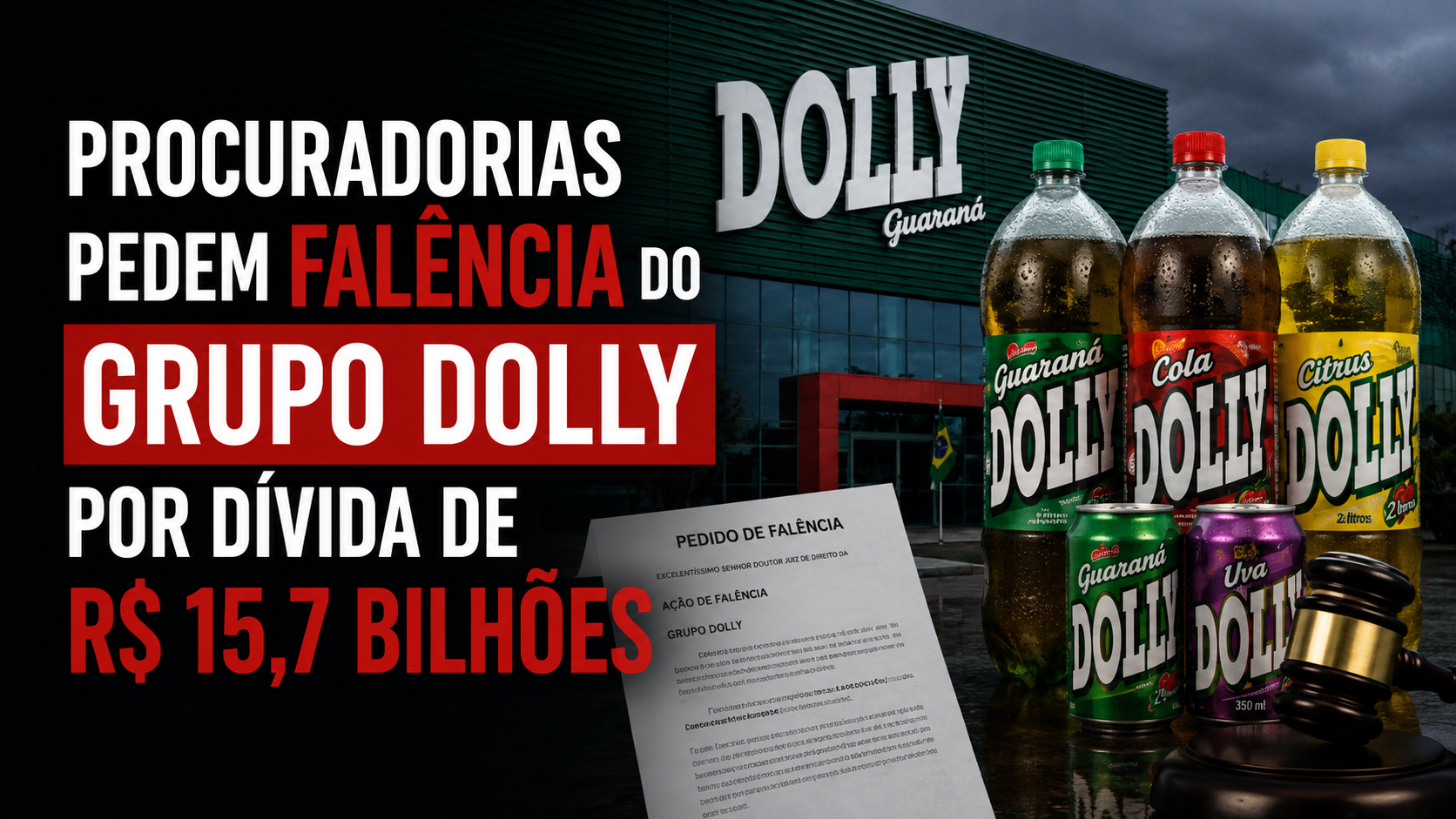 Ilustração editorial conceitual de balança e prédio representando disputa judicial de empresa