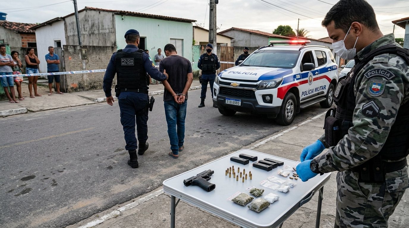Arma e material apreendidos pela Polícia Militar em Rio Largo
