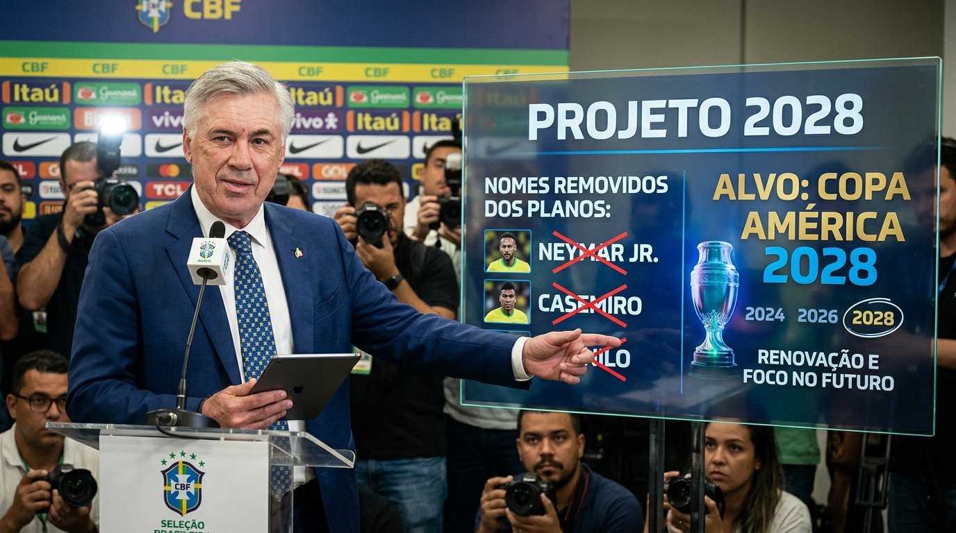 Ilustração editorial representando a renovação da Seleção Brasileira de futebol