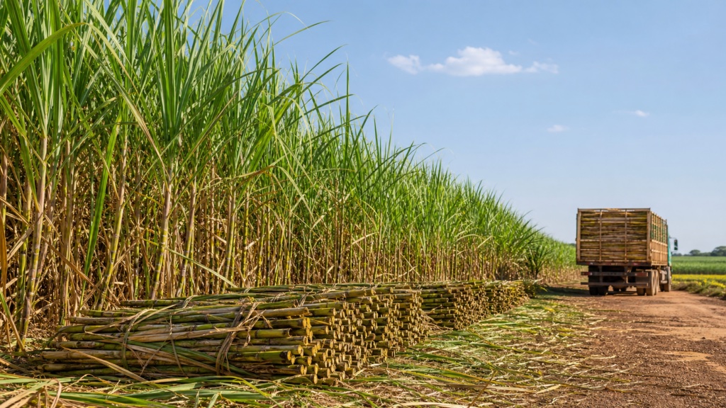 Plantação de cana-de-açúcar em área rural do Nordeste