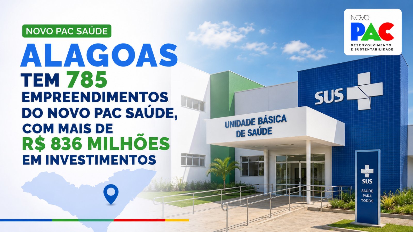 Capa editorial RT Notícias sobre investimentos do Novo PAC Saúde em Alagoas