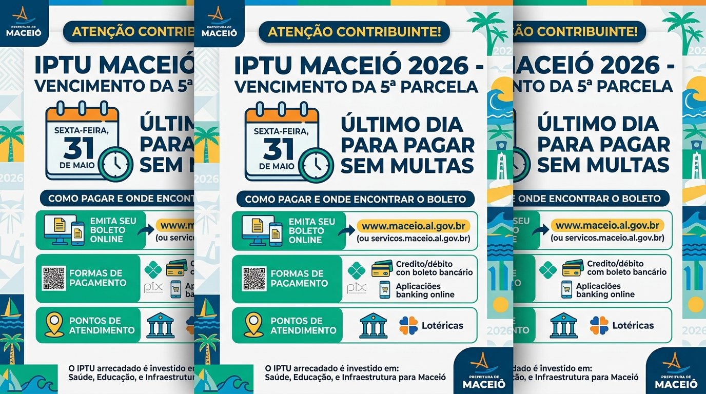 Ilustração editorial representando cobrança de impostos municipais em Maceió