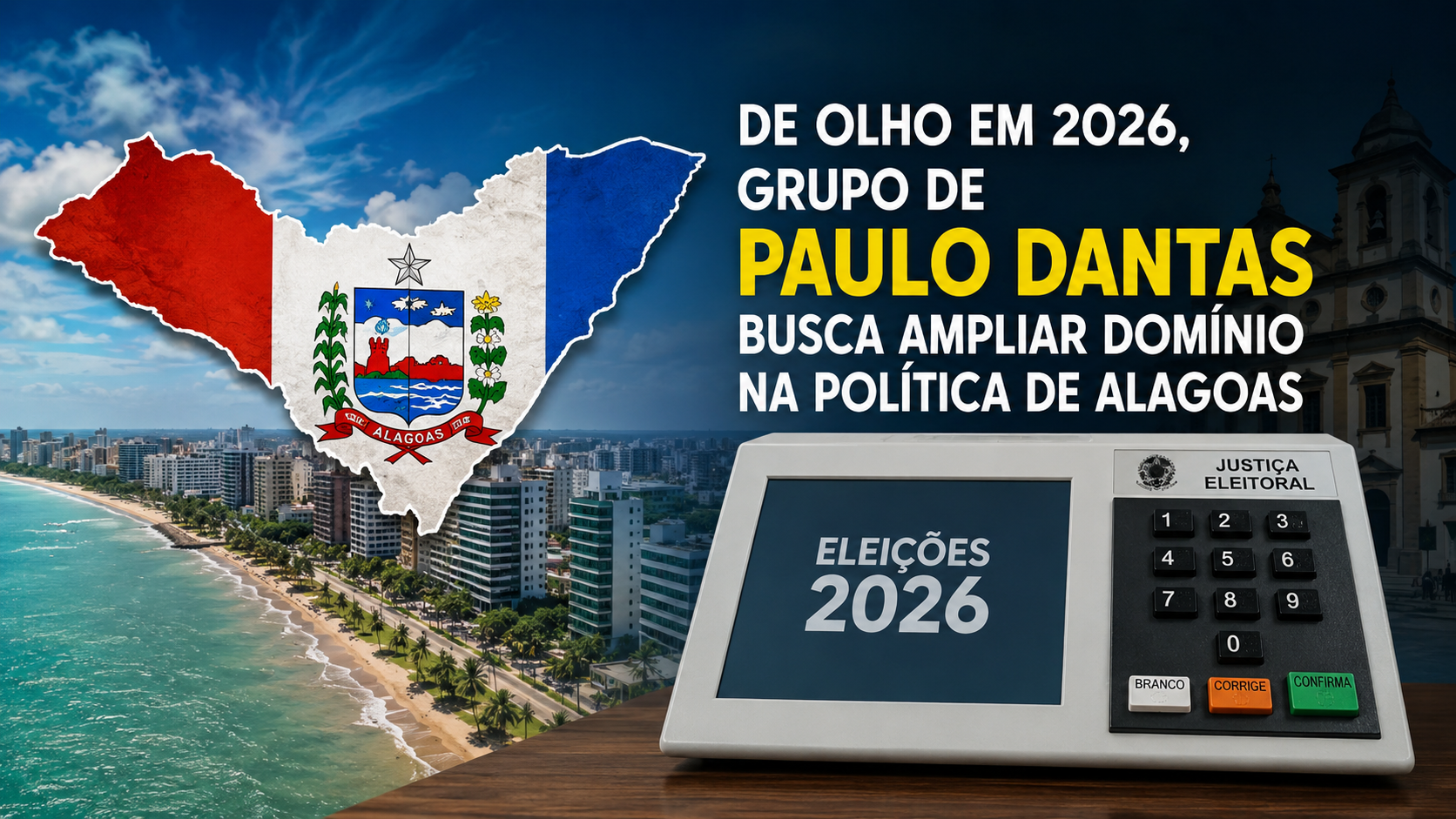 Capa editorial RT Notícias sobre o cenário político de Alagoas para as eleições de 2026