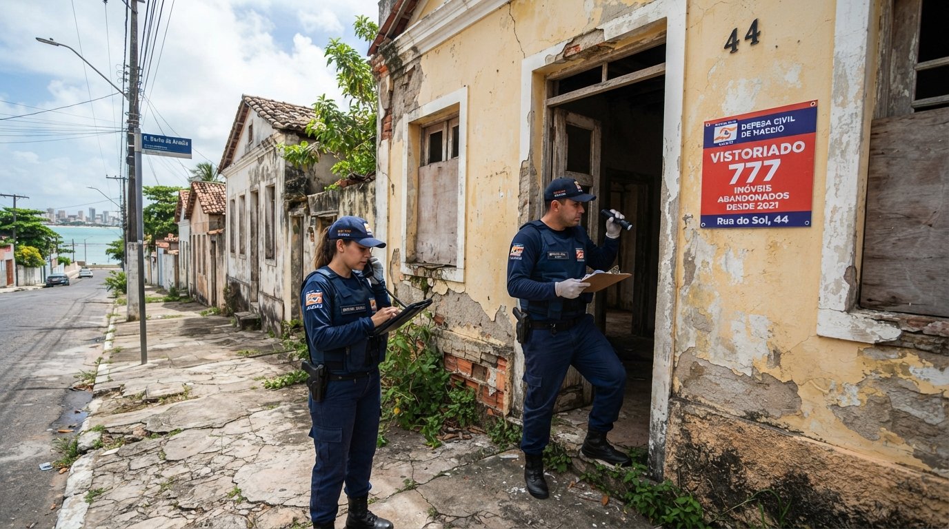 Imóvel abandonado vistoriado pela Defesa Civil em Maceió