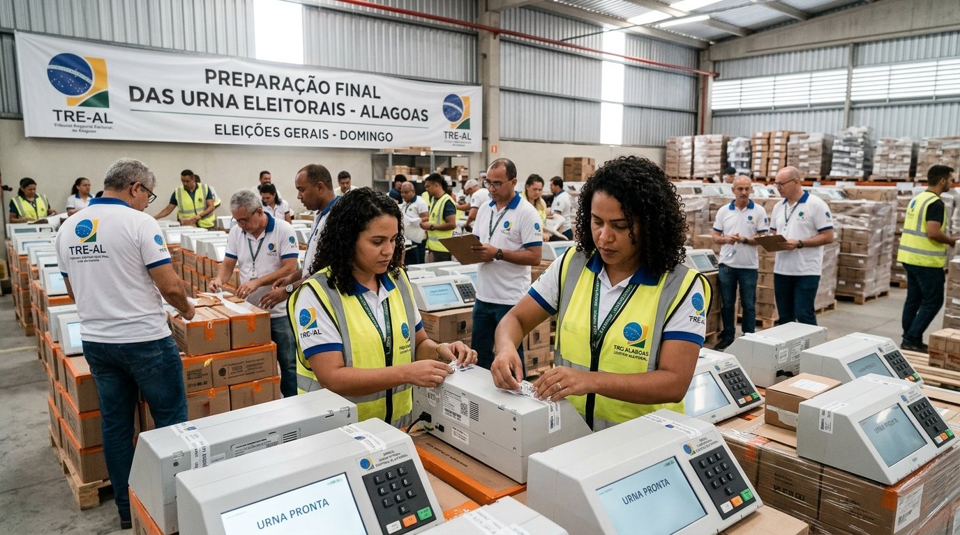 Urnas eletrônicas preparadas para a votação